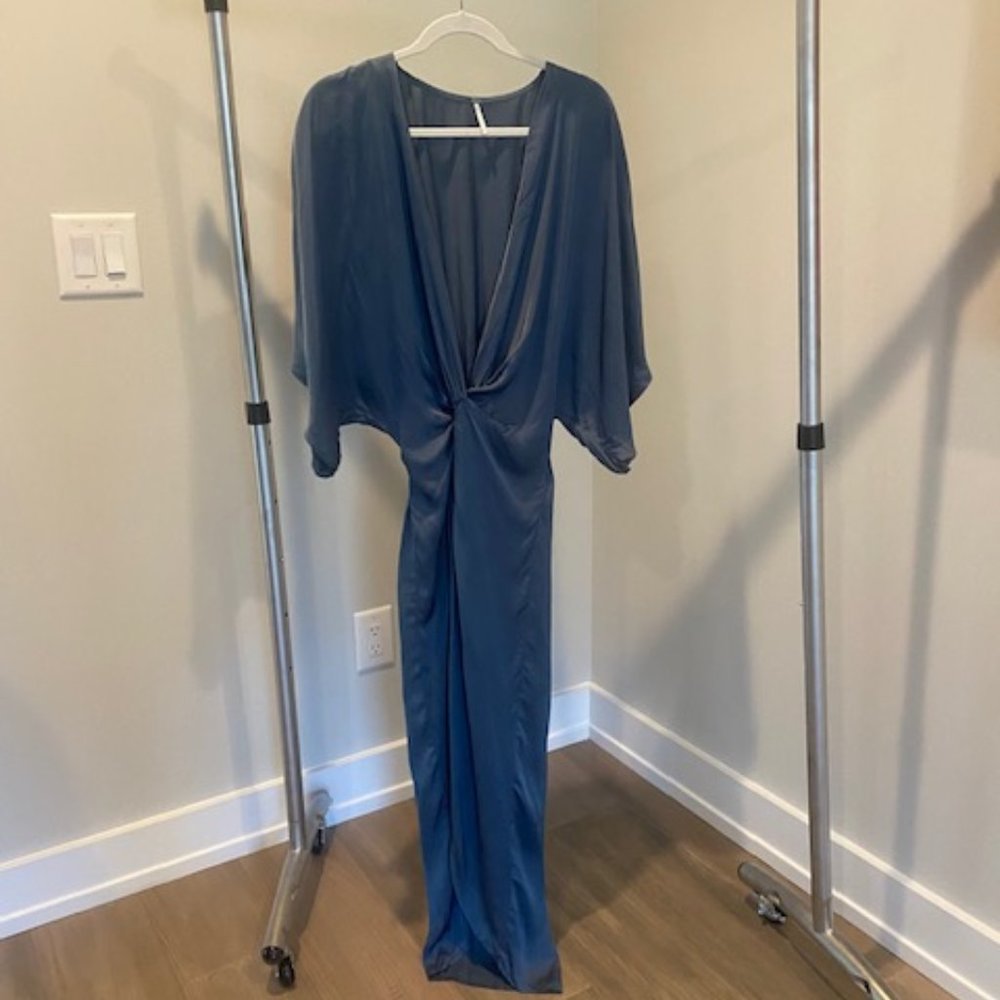 YFB silky, flowy maxi dress in a beautiful grayish blue color; size XS